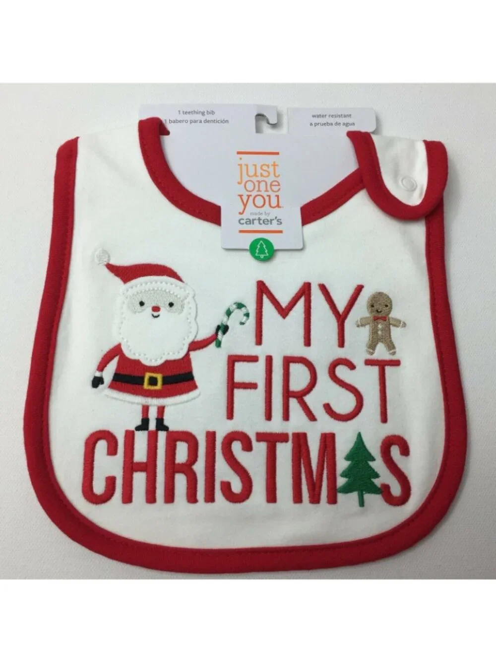 Carter's Just One You White Teething Bib My First Christmas Santa Holiday